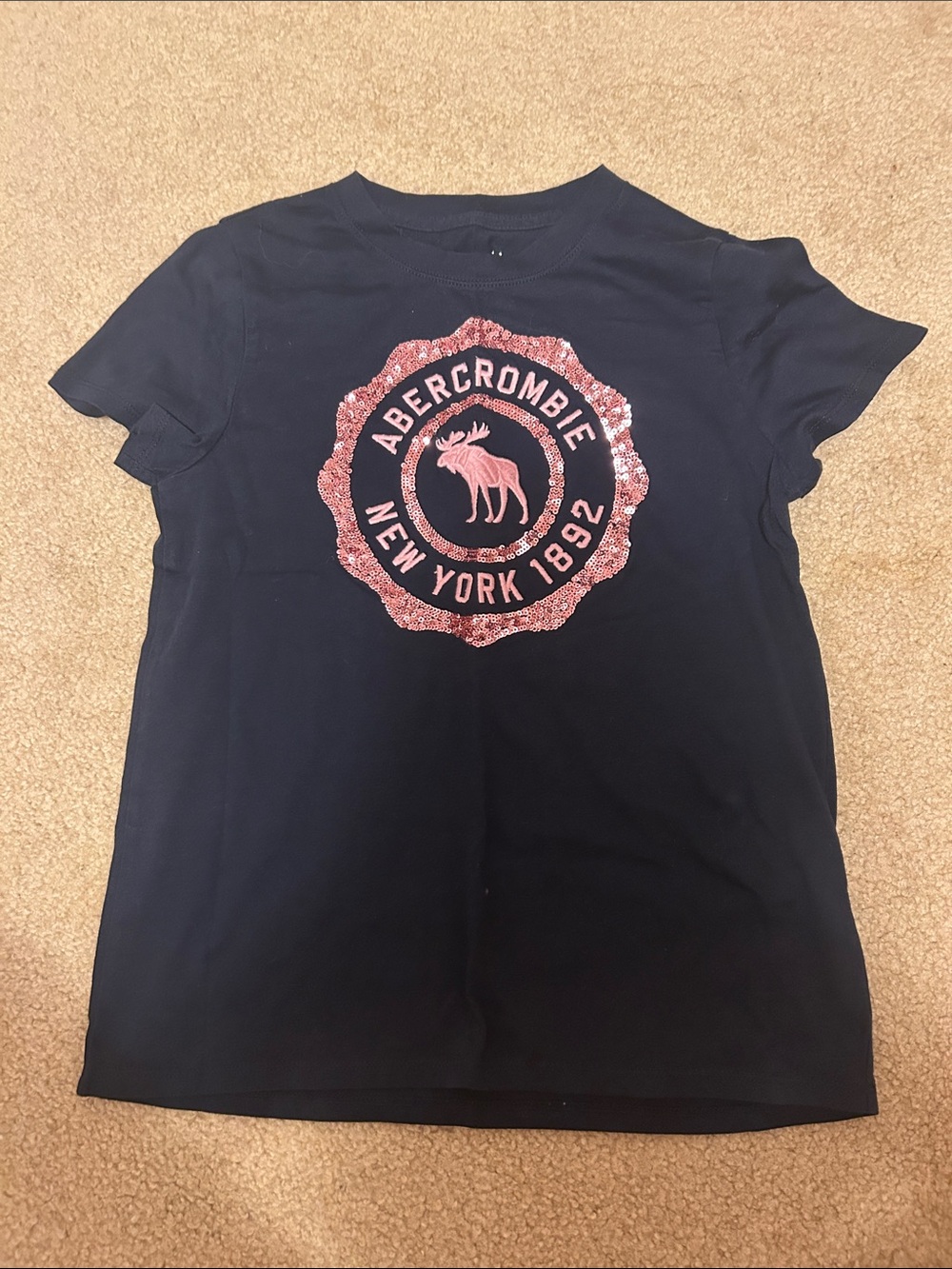 abercrombie kids Navy Tee with Pink Sequin Logo